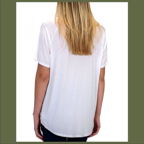Olive Green Soft Slouchy V Tee Asymmetrical 1X - Picture 3 of 4